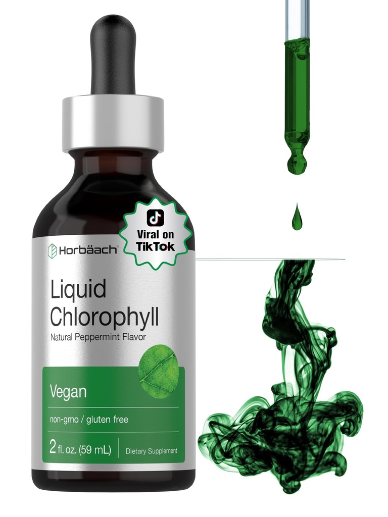Horbäach Liquid Chlorophyll Drops | 2 oz | Vegan, Non-GMO, 글루텐 프리 포뮬러 | 자연적인 Peppermint 풍미