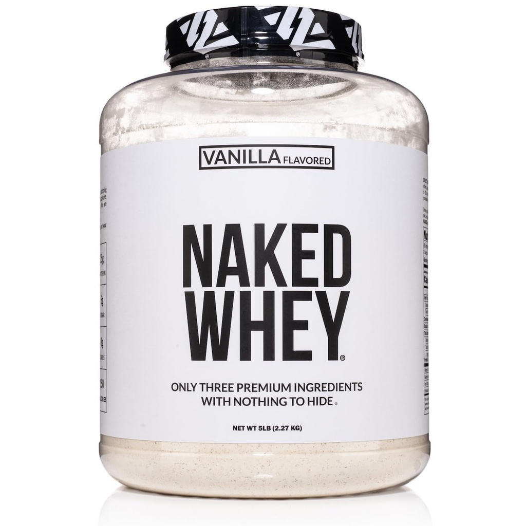 NAKED Vanilla Whey Protein Powder - 모든 천연 잔디 Fed Whey Protein Powder, 바닐라 맛, 유기 코코넛 설탕, 5Lb Bulk, GMO-Free, Soy Free, 글루텐 무료 - 61 서빙