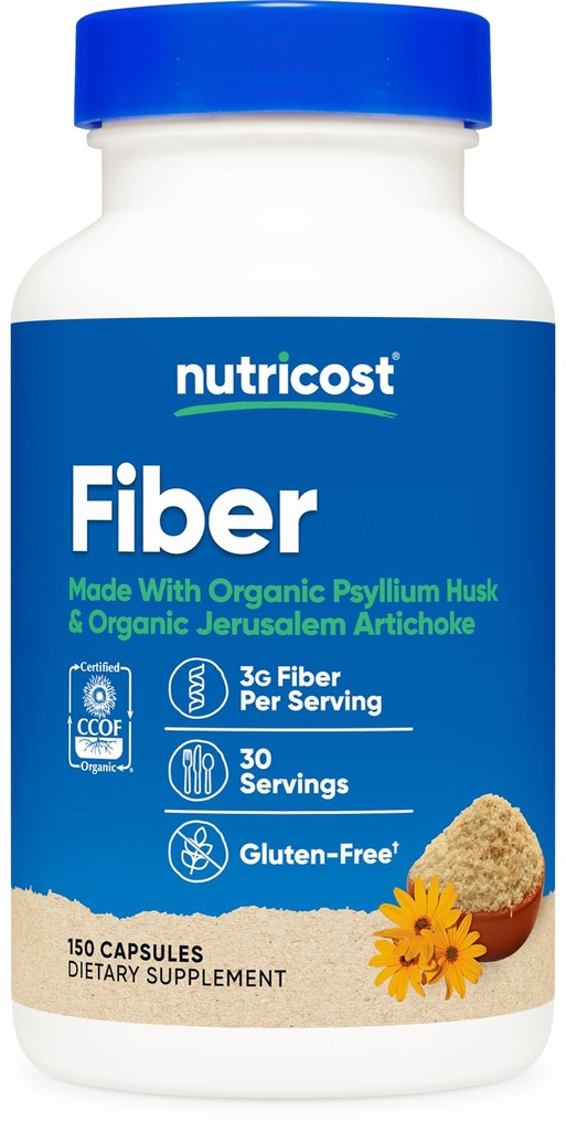 Prebiotic 섬유 보충교재 150 캡슐을 가진 Nutricost 섬유 캡슐 - 유기 Psyllium Husk & 유기 예루살렘 Artichoke, 글루텐 자유로운, 봉사 당 3개 G로 만드는 CCOF 증명된 보충교재