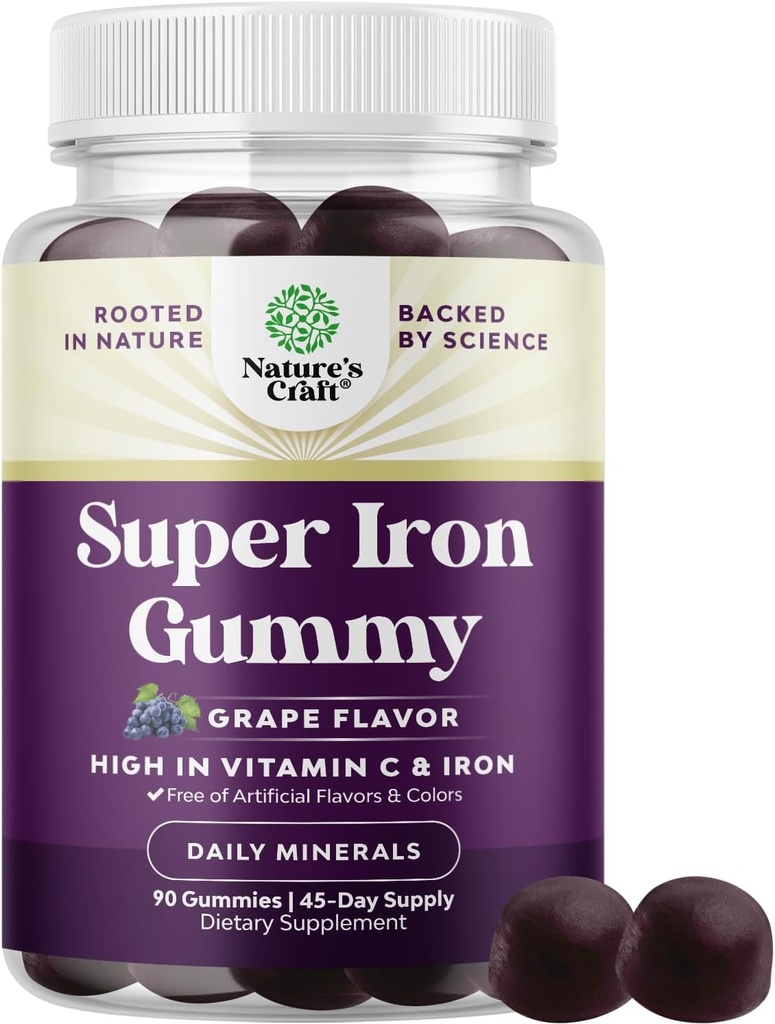 여성과 남성을 위한 여분 힘 철 Gummies - 더 높은 흡수를 위한 비타민 C를 가진 여성과 남자를 위한 서빙 Chewable 보충교재 당 유력한 45mg - Vegan 매일 철 Gummy 인공 풍미 없음