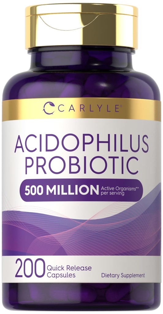 여성과 남성용 Carlyle Acidophilus Probiotic 캡슐 | 500 백만 CFU | 200 알약 | Lactobacillus Supplement | Non-GMO 및 글루텐 무료