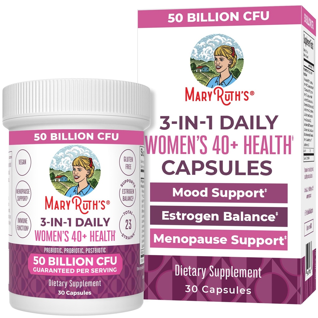 MaryRuth Organics 3-in-1 Daily Health 40 + Probiotics for Women | 임상 시험 | 여성을위한 에스트로겐 보충 | 50 억 CFU | 알레르기 무료 | 30 ct