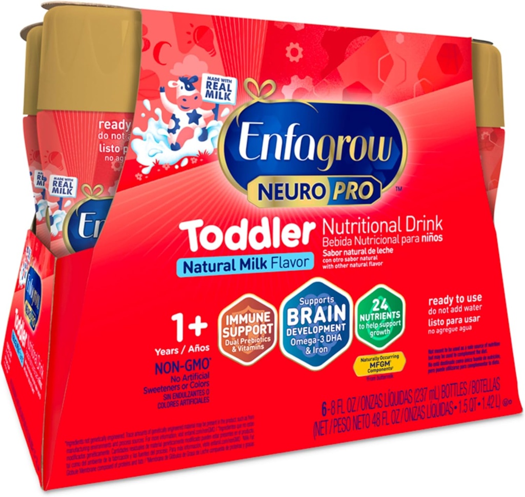 Enfagrow NeuroPro 유아 영양 음료, Real Milk, Brain-Building Omega-3 DHA, Nutrients 및 Prebiotics for Growth & Immune Support, Non-GMO, 유아 우유 분말, 8 Fl Oz, 6 Count