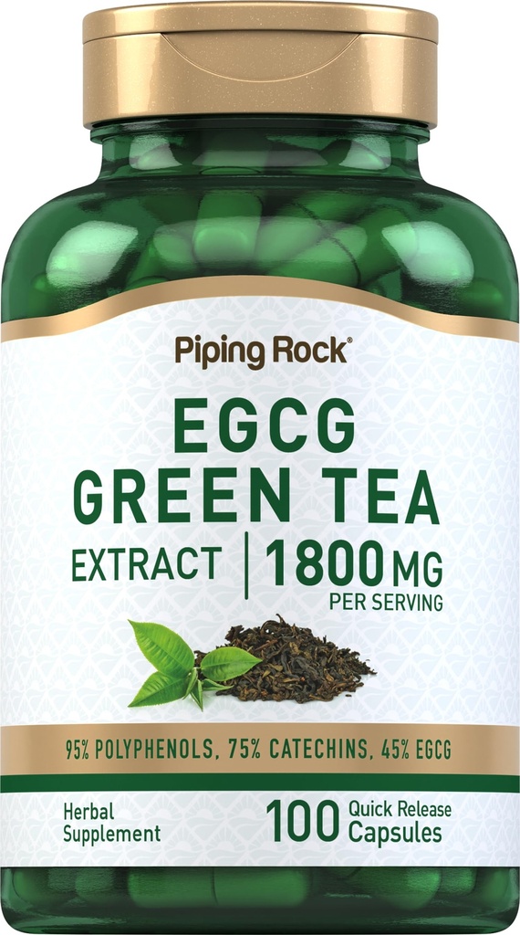 배관 바위 EGCG 녹차 추출물 1800 mg | 100 캡슐 | 표준화 된 보충교재 | Non-GMO, 글루텐 무료