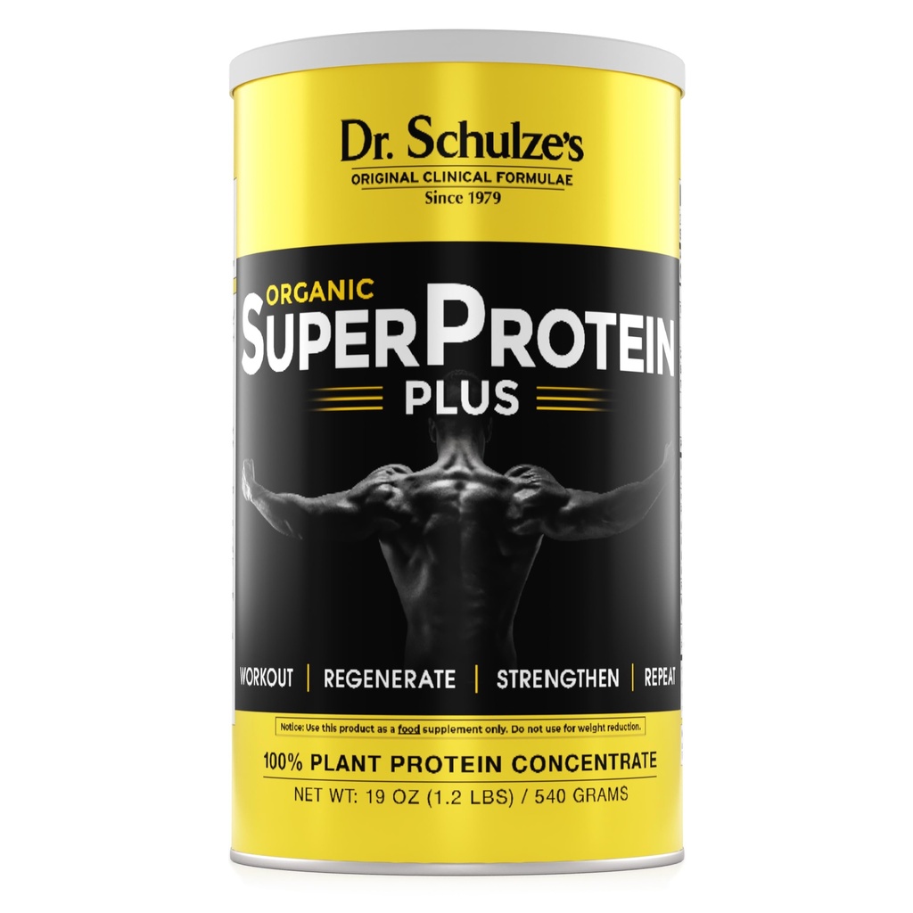 Dr. Schulze's | SuperProtein Plus | 100 % 식물 단백질 농축 | 유기 분말 혼합 | 비타민 B-12 & Spirulina | 다이어트 보충 | 강력한 근육 구축 | 향상된 운동 회복 | 19 Oz.