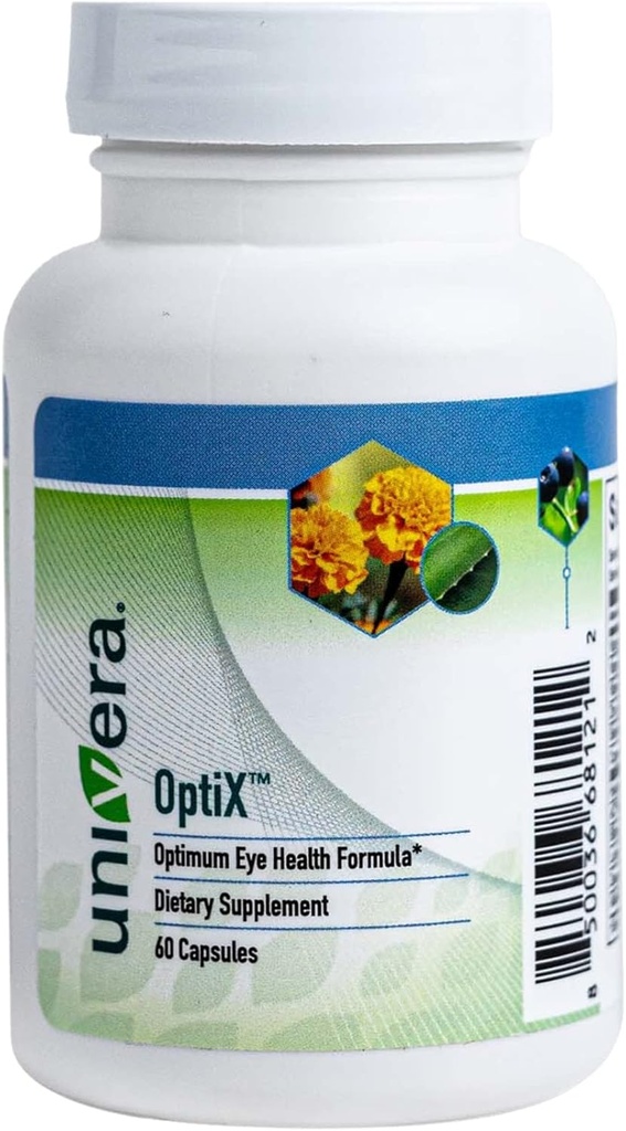 Univera OptiX, 눈 비타민, Lutein, Zeaxanthin, 비타민 C, 아연, 베타 카로틴, Bilberry, 셀레늄, 지원 눈 균, 건강한 눈 렌즈 유지, 30 일 공급