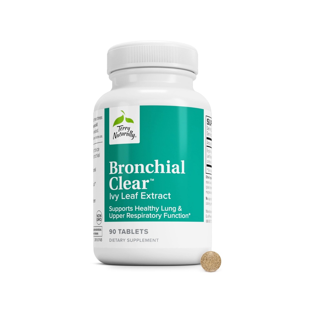 Terry Naturally Bronchial Clear - 90 Tablets - Soothing Lung & Upper Respiratory Function Support Supplement, Non-Drowsy, Non-Jittery - Non-GMO, 글루텐 프리 - 90 서빙