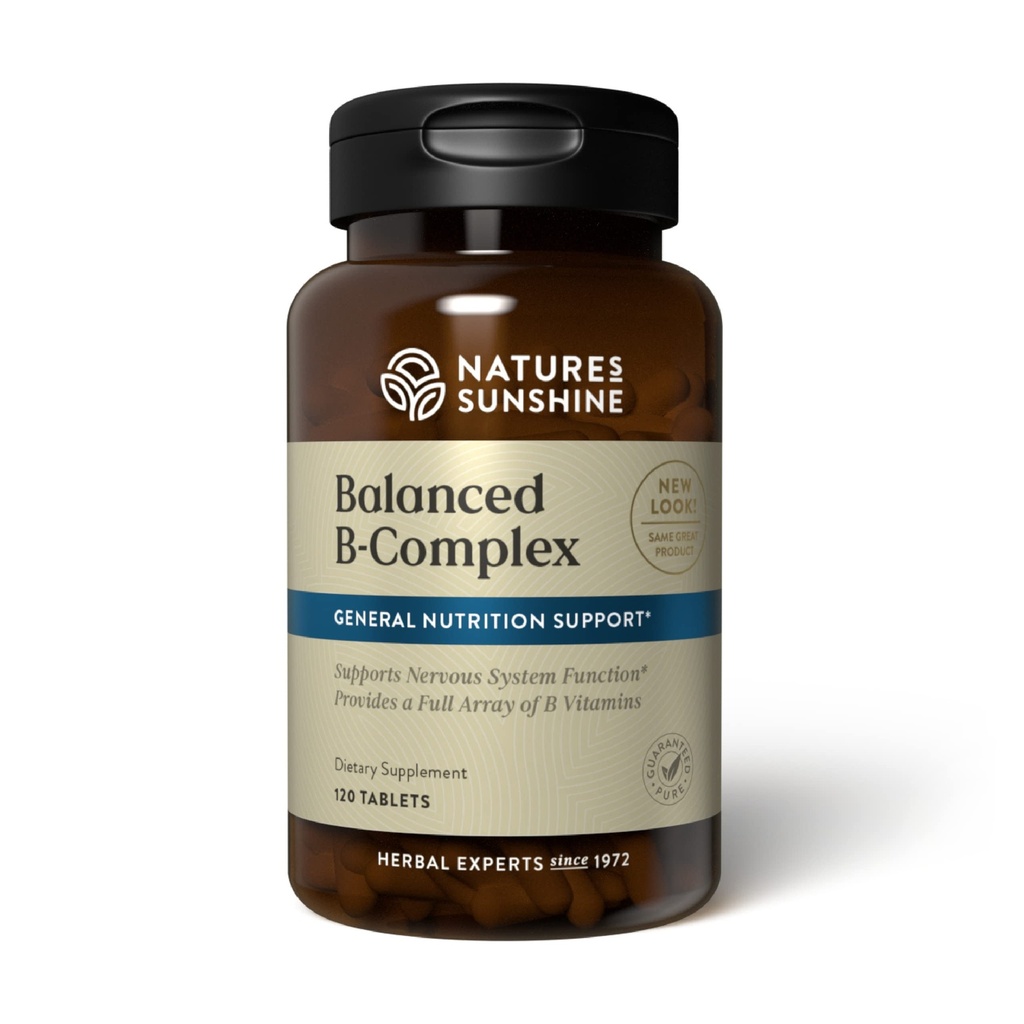 Nature's Sunshine Balanced B Complex, 120 Tablets | 채식주의 식으로 소화 및 신경 시스템 건강을 지원하는 B Complex Vitamins