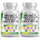 Clean Nutraceuticals Oregano Oil Garlic Extract Olive Leaf Black Seed Oil - 비타민 D3 및 아연이있는 여성 및 남성을위한 면역 지원 및 소화 건강 보충 - 2Pack