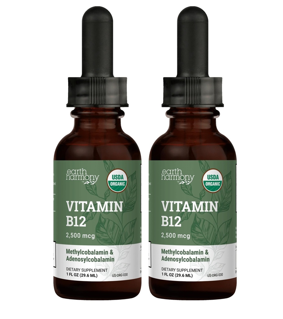 USDA 유기 비타민 B12 2000mcg 잠수함 액체 보충교재 (2 팩) - 자연적인 에너지를 위한 Vegan Methylcobalamin 하락은, Metabolism를 유지하고, 면역 체계 지원 - 1개 Fl Oz