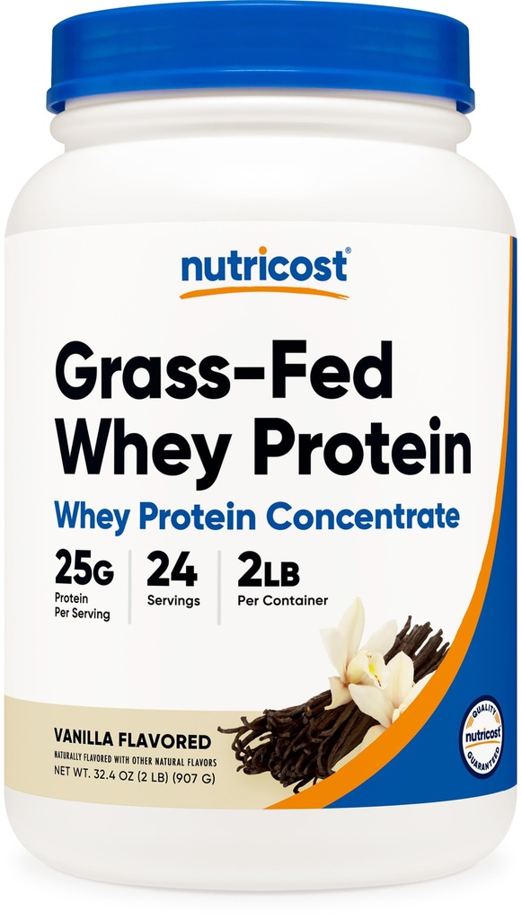 Nutricost Grass-Fed Whey Protein Concentrate (Vanilla) 2LBS - Undenatured, 비 GMO, 글루텐 무료