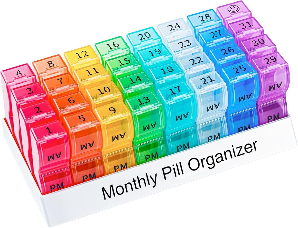 월간 알약 주최자 2 시간 일, 한 달 알약 상자 AM PM, 30 일 알약 케이스 비타민과 여행 의학 주최자, 31 일 알약 주최자, 4 주 알약 케이스를 개최하는 작은 구획
