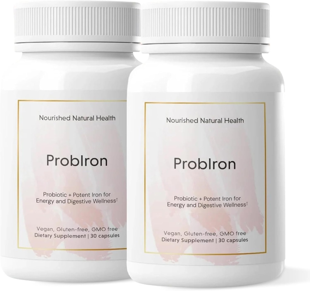 Nourished Natural Health ProbIron - 여성 Probiotic + Iron Supplement는 비타민 C와 구리로 밀어 - 에너지 및 소화 웰빙을위한 Vegan 공식 - 60 캡슐