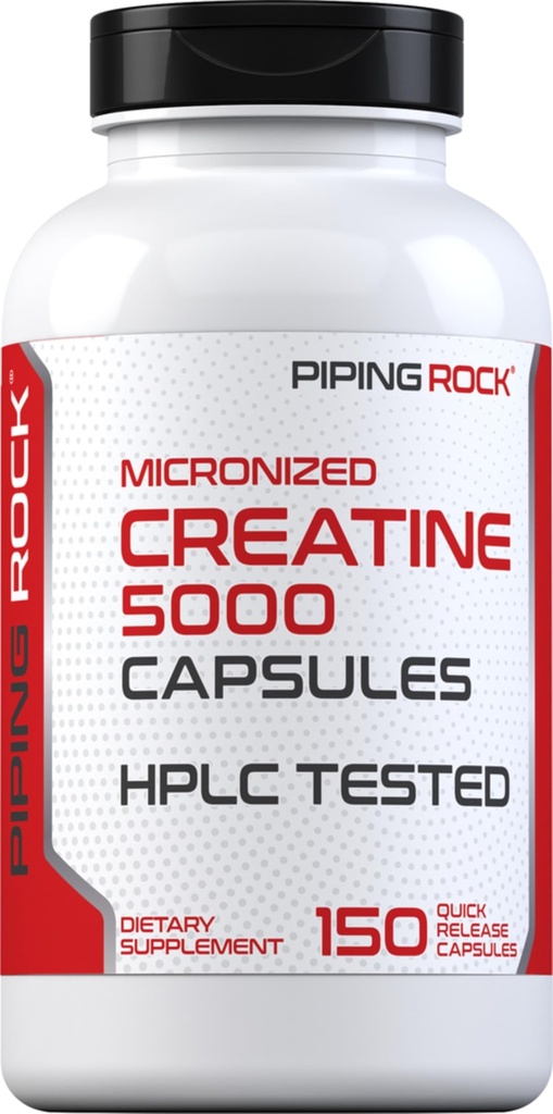 Piping Rock Creatine Monohydrate 캡슐 | 5000mg | 150 알약 | 남성과 여성을 위한 Micronized 보충교재 | Non-GMO, 글루텐 무료