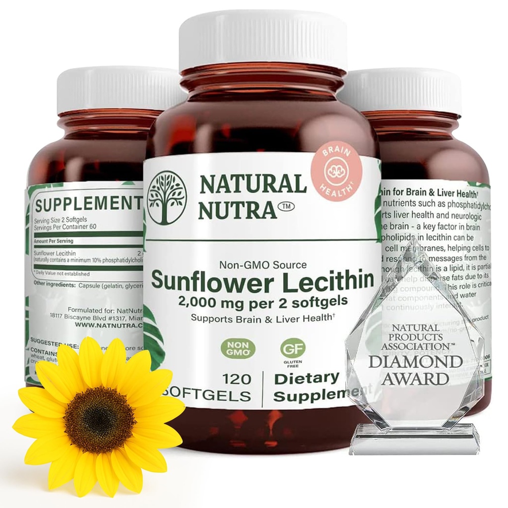 자연적인 Nutra 해바라기 Lecithin 2000 mg 보충교재, Plugged 우유 덕트 기복을 가진 Breastfeeding 엄마, 간결 & 뇌 건강 승압기, 간결 자유로운, 비 GMO, 글루텐 자유로운, 120의 연약