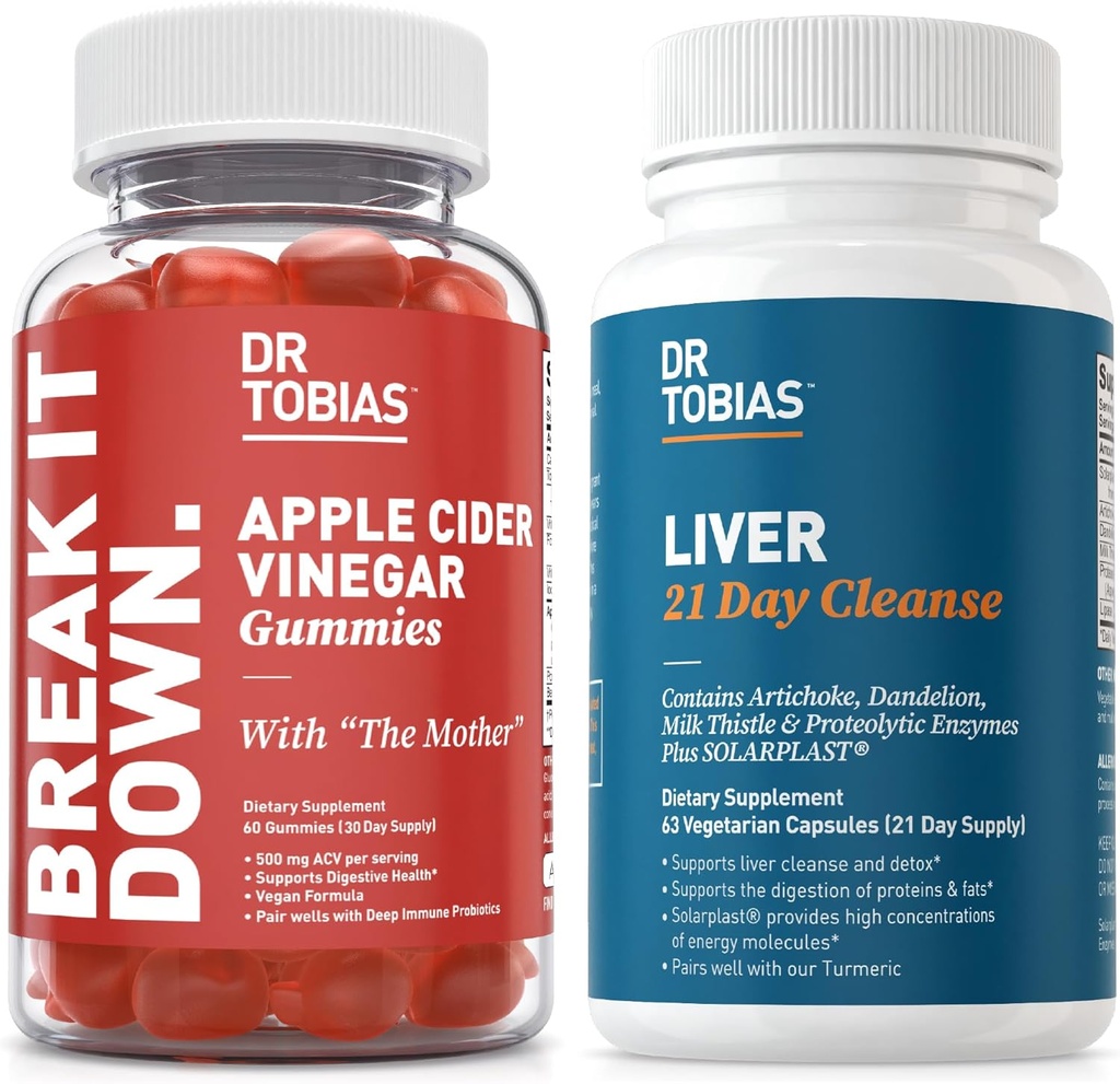 Tobias Liver 21 Day Cleanse 및 Apple Cider Vinegar Gummies 박사 - 소화 건강 및 간 해독, Vegan, Non-GMO 지원