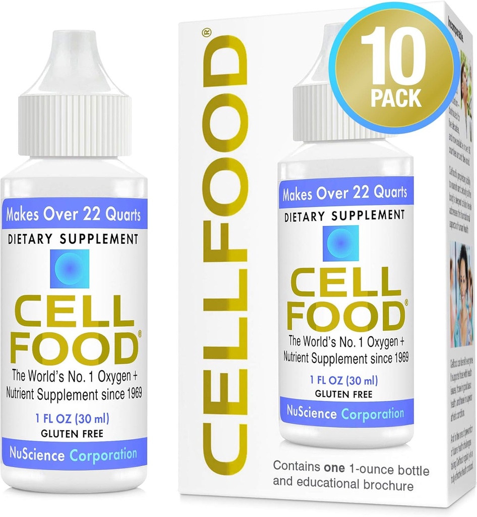 Cellfood Oxygen Boost - 1 fl oz, 10 Pack - 림프 배수를위한 액체 산소 보충, 고도 Sickness, 제트 라그, 피로, 두통 및 에너지 - 글루텐 무료, Cert. 고약