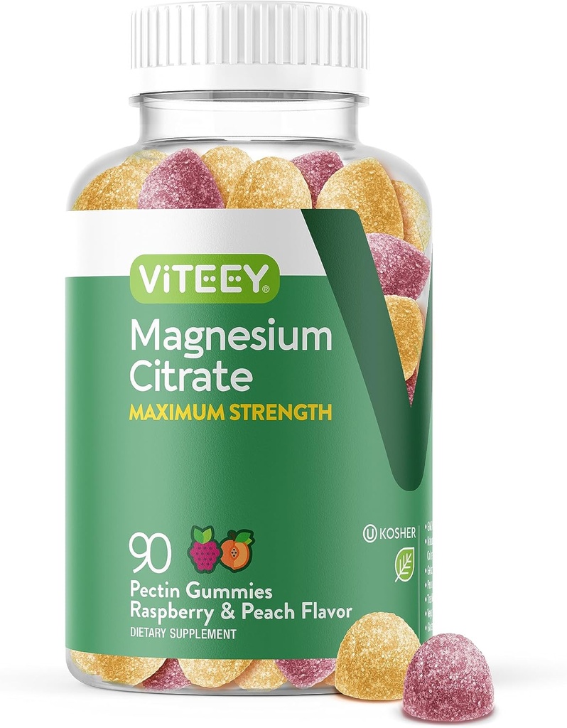 성인을위한 VITEEY 마그네슘 Gummies - 255mg의 마그네슘 Citrate Gummy Calm, 수면, Nerve 및 근육 기능 지원 - Vegan, 글루텐 무료 - 90 카운트