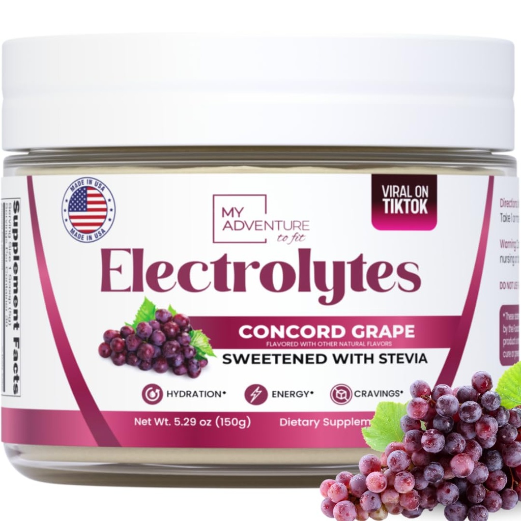 Zero Sugar - Concord Grape Electrolytes Powder - 매우 새로 고침 Hydration - 모든 천연 성분이있는 카페인 무료 에너지 - Vegan, Keto & Paleo - Sugar Free Electrolytes Drink Mix - 30 서빙