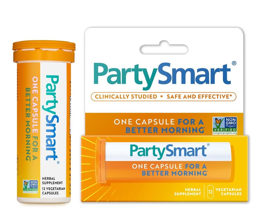Himalaya PartySmart, 12 캡슐 튜브 - 음주 후 더 나은 아침에 대한 알코올 Breakdown Liver 지원 - 식물 기반, 비 GMO, 글루텐 무료, 임상적으로 Studied