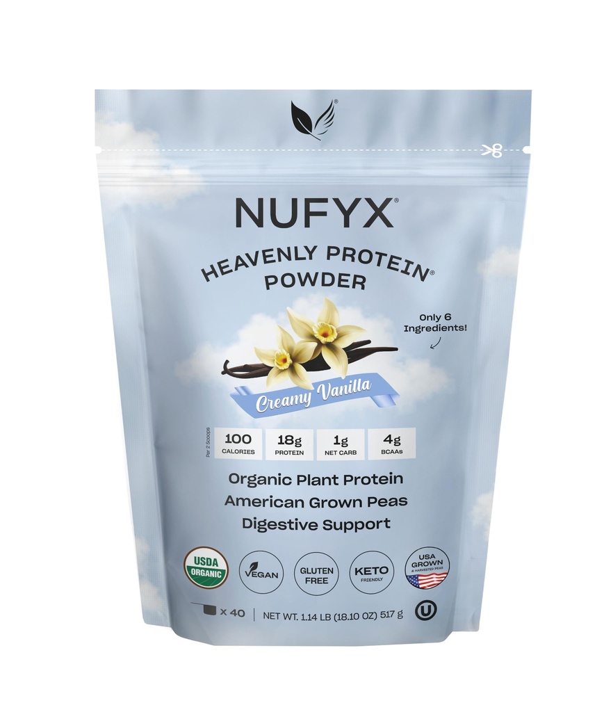 NUFYX® • Heavenly Protein® 파우더 • 세계 100 % 유기농 미국 Grown Peas • Vegan • 글루텐 무료 • 낮은 캐비넷 (Creamy Vanilla, 40 Scoops)