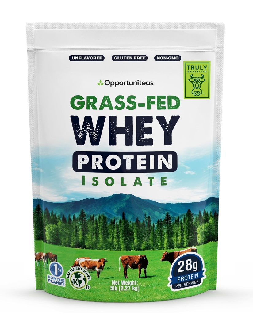 Opportuniteas 잔디 Fed Whey Isolate 단백질 분말 - 인공 감미료, 호르몬 자유로운 코우, 비 GMO 없는 불연 28g 단백질 분말 - 5lb