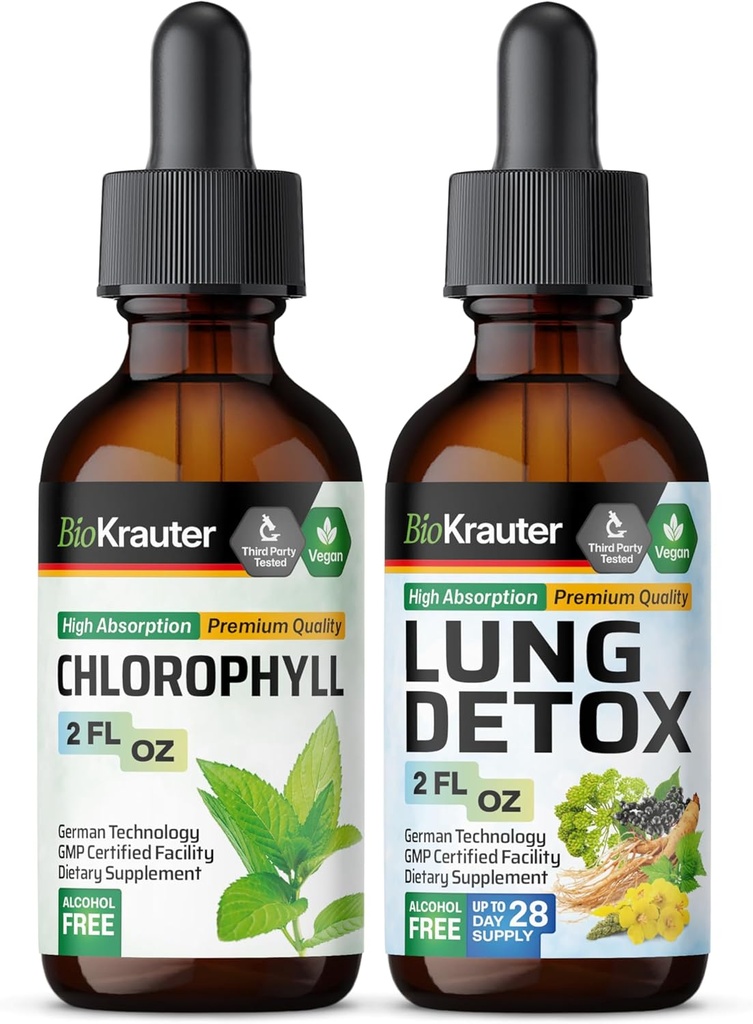 BIO KRAUTER Chlorophyll Tincture 2 Fl. Oz. & Lung Detox Tincture 2 Fl. 오즈.