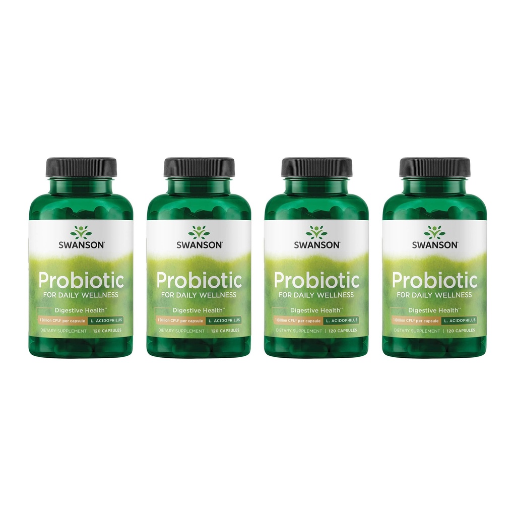 Swanson Probiotic - 소화 건강 보충교재 w / 캡슐 당 1 억 CFU - 자연적인 공식 지원 Bowel 정규성 & 매일 웰니스 - (120의 캡슐) (4 팩)