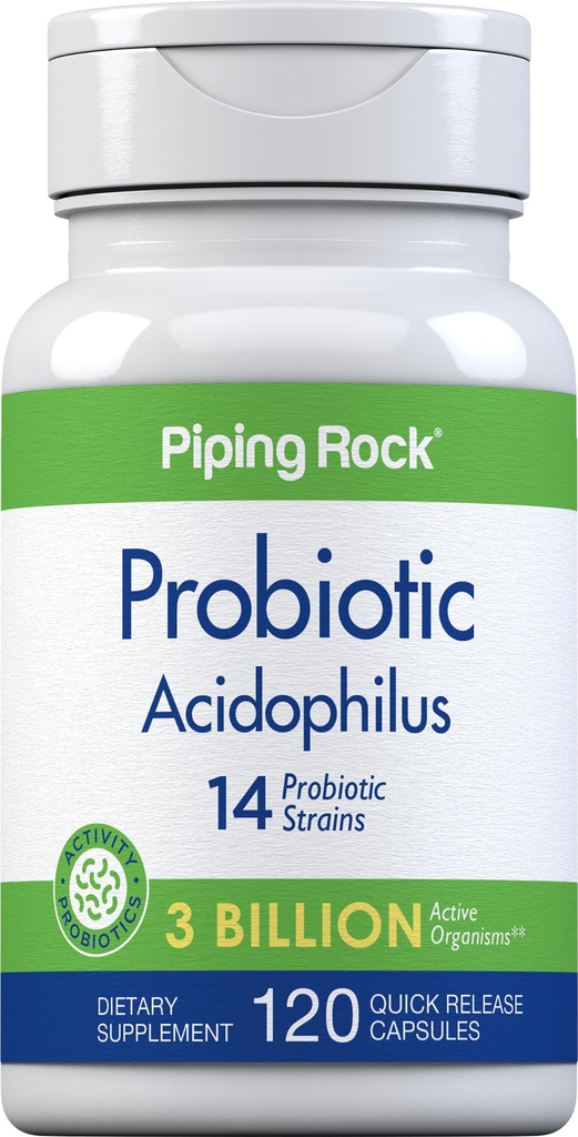 Piping Rock Probiotic Acidophilus 캡슐 여성 및 남성용|100억 라이브 문화|120 알약 | 14 Strains Supplement | Non-GMO, 글루텐 프리