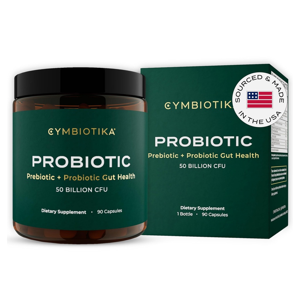 CYMBIOTIKA Probiotic + Prebiotic, 60 Billion CFU - 19 Strains, 여성 및 남성을위한 Gut 건강 보충, 면역 지원, 소화 건강, & Gut 균형, 90 캡슐, 1 개월 공급, 미국에서 만든