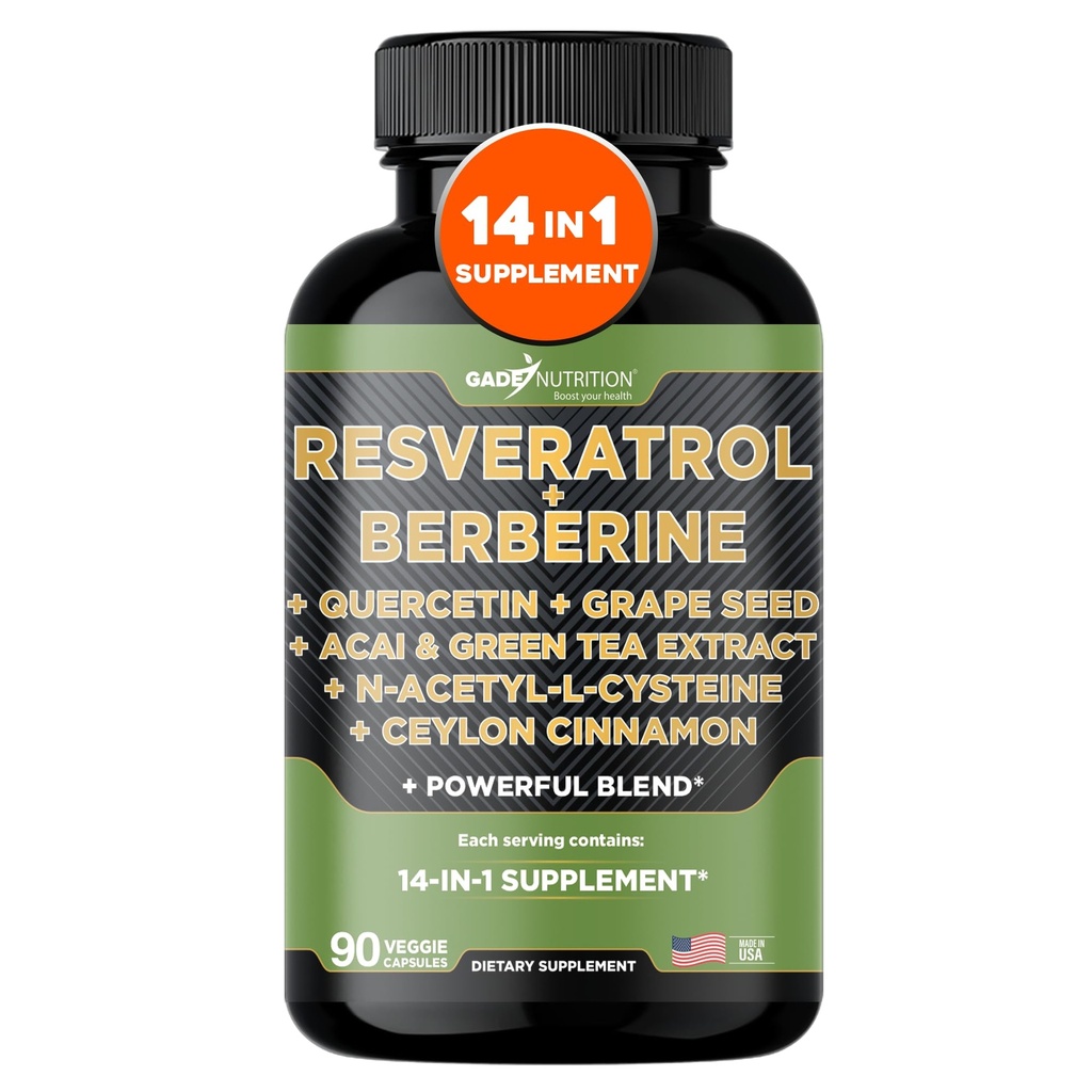 Gade 영양 Resveratrol Berberine Quercetin 포도씨 추출물 녹색 차 추출물 N-Acetyl Cysteine - 14에서 1개의 복잡한 보충교재를 위한 여성 & 남자를 위한 - 미국에서 만드는