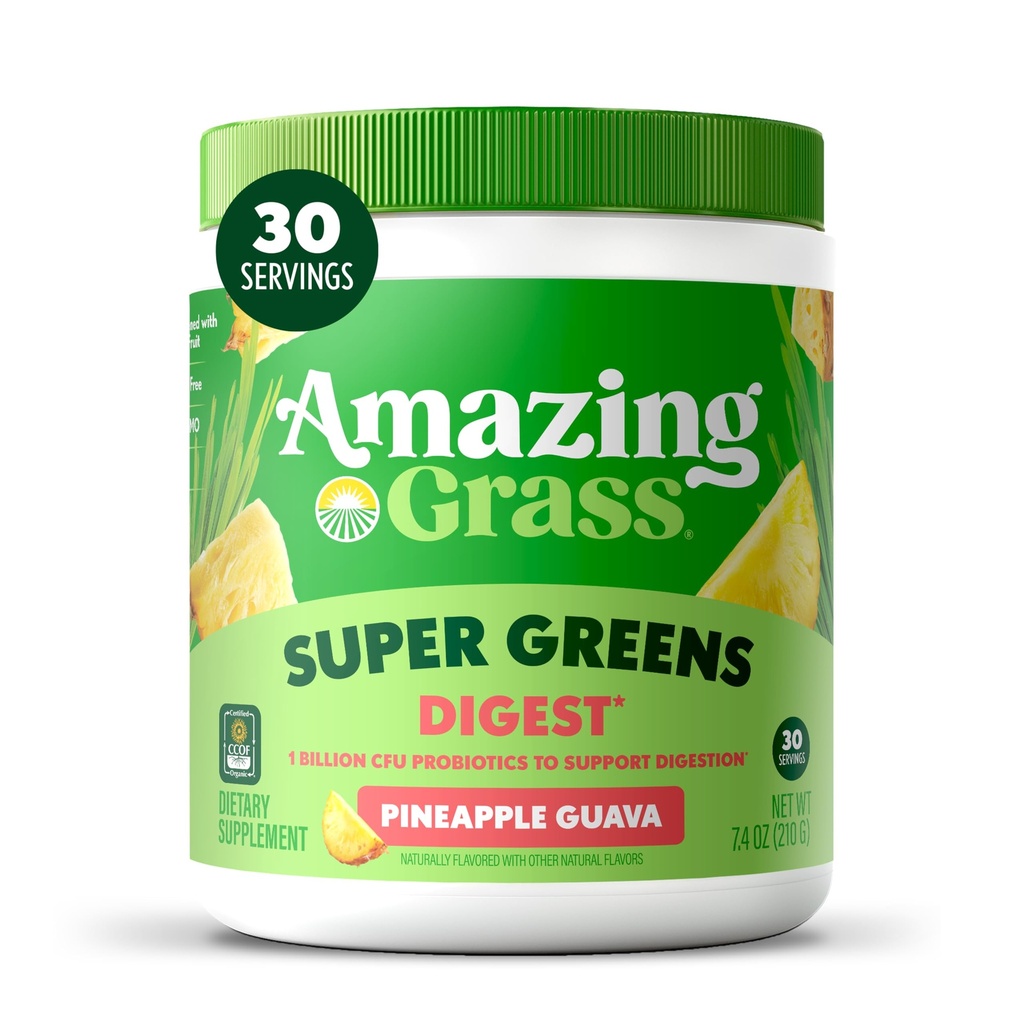 Amazing Grass Greens Blend Digest: 유기 Spirulina, Chlorella, Beet Root Powder, Digestive Enzymes & Probiotics, 30 서빙과 소화 지원을위한 슈퍼 그린 파우더 스무디 믹스