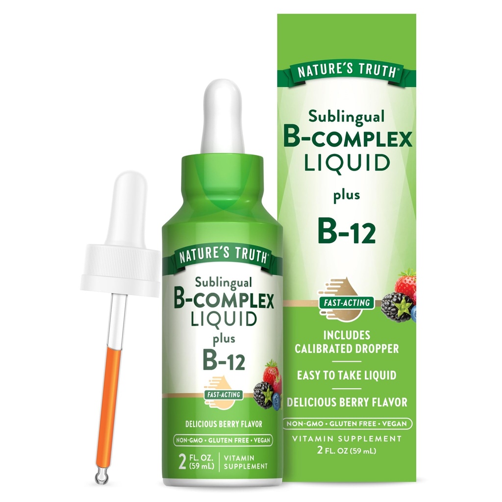 Nature's Truth Sublingual B Complex | with B12 | 2 Fluid Ounces | Berry flavor | Vegan, Non-GMO 및 글루텐 무료 보충