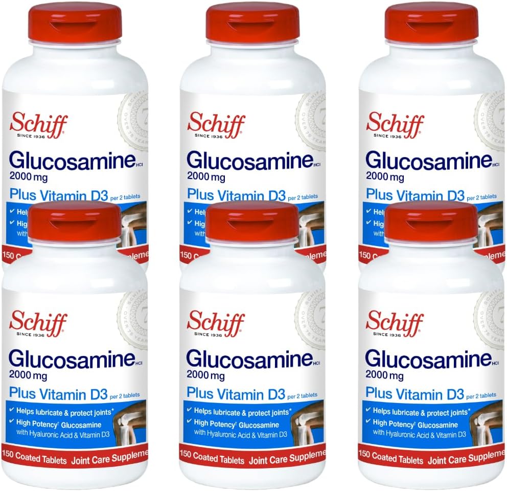 비타민 D3와 Hyaluronic 산, 150 정제를 가진 Schiff Glucosamine 2000mg - 합동 보충교재 (6의 포장)