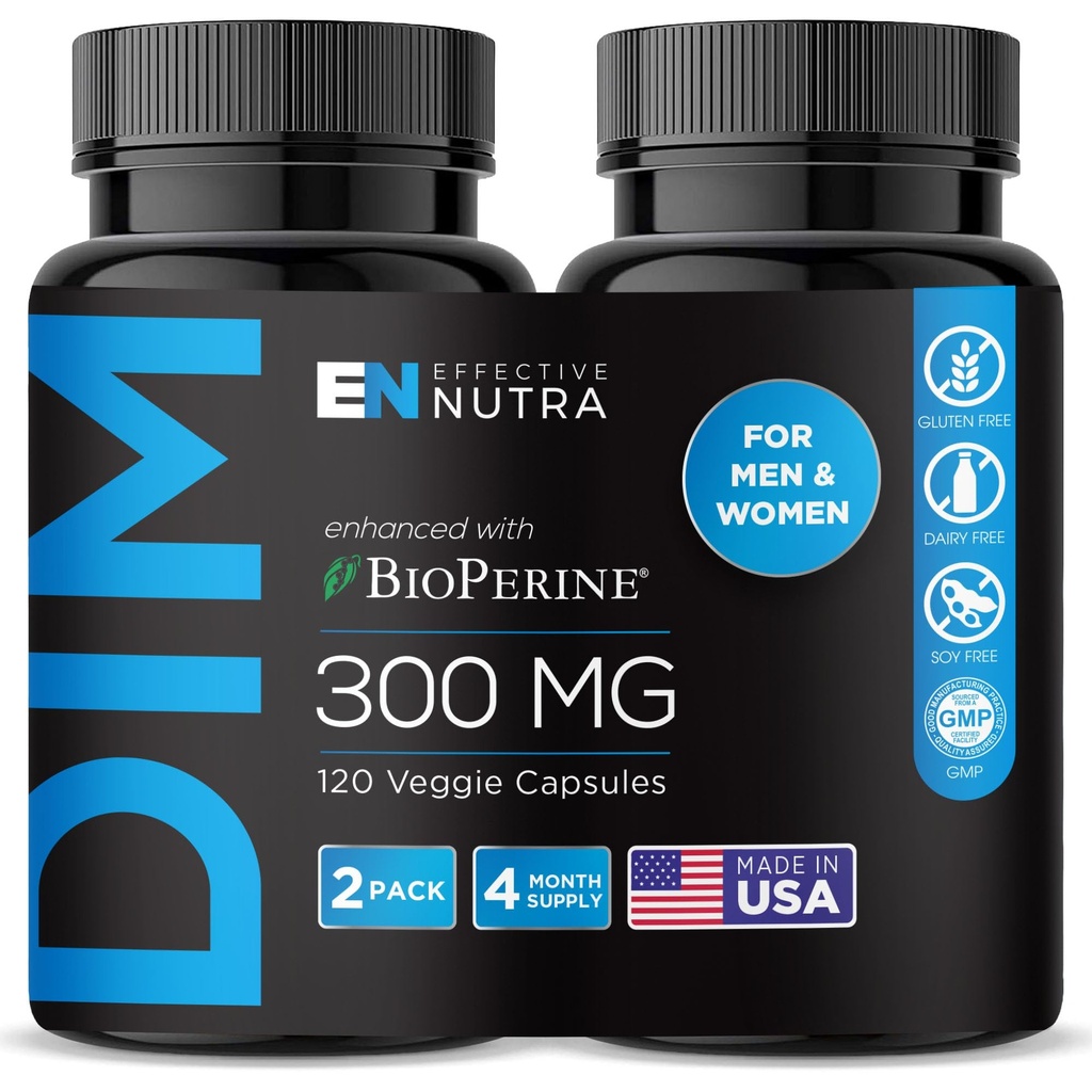 EFFECTIVE NUTRA Dim 보충교재 BioPerine를 가진 300mg - 남자 & 여자를 위한 여분 힘 에스트로겐 차단제 - 호르몬 & 대사 지원 - 4 달 공급