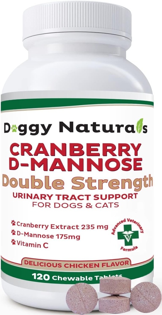 개와 고양이를위한 크랜베리 D-Mannose Urinary Tract Infection Support 예방 및 Eliminates UTI, Bladder Infection Kidney 지원, 산화 방지제 (두 배 힘 정제, 120 조사)