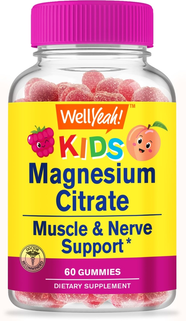 WellYeah Magnesium Citrate Gummies for Kids - 아이들을위한 Chewable 스트레스 완화 보충 - 자연 Calm, Mood 지원, Non-GMO, 글루텐 무료 - 천연 소스 풍미 - 60 Gummies