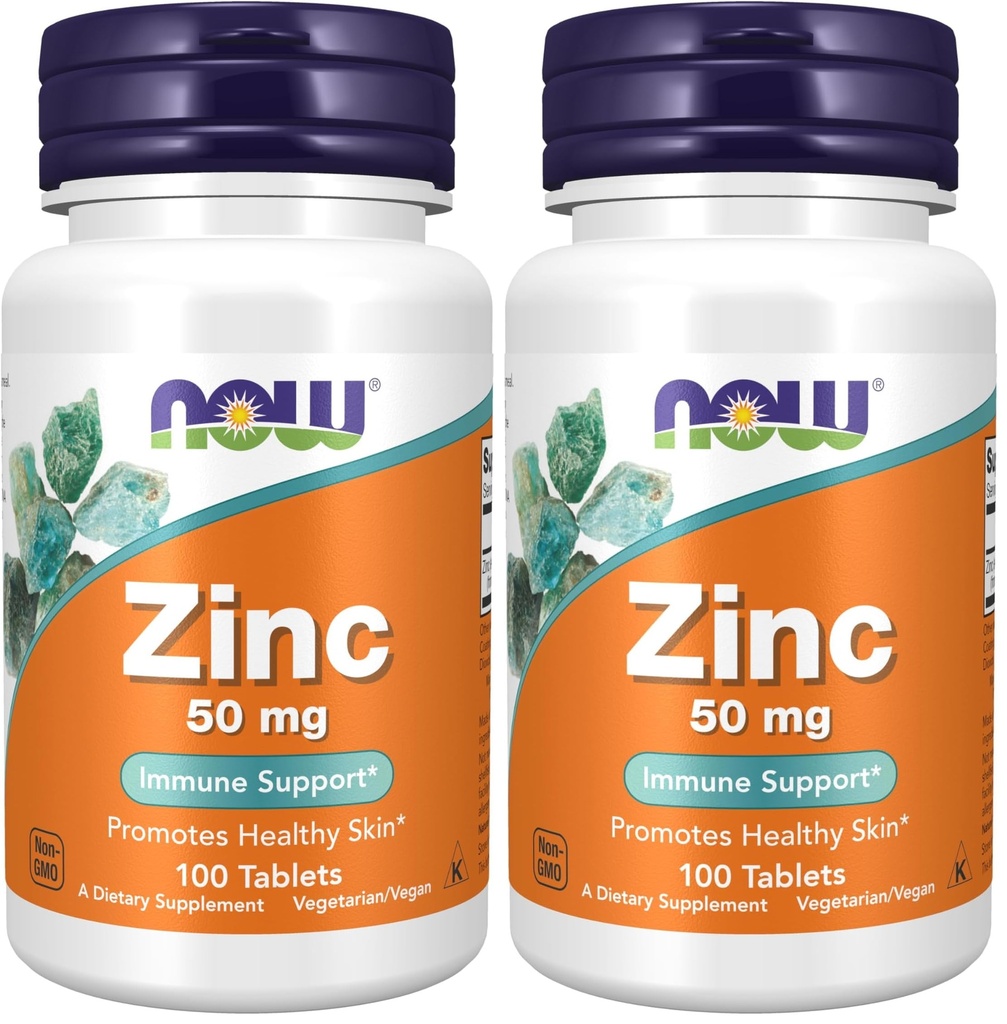 NOW 식품 보충제, 아연 (Zinc Gluconate) 50 mg, Enzyme Functions*, Immune Support*, 100 정제 (패치 2)