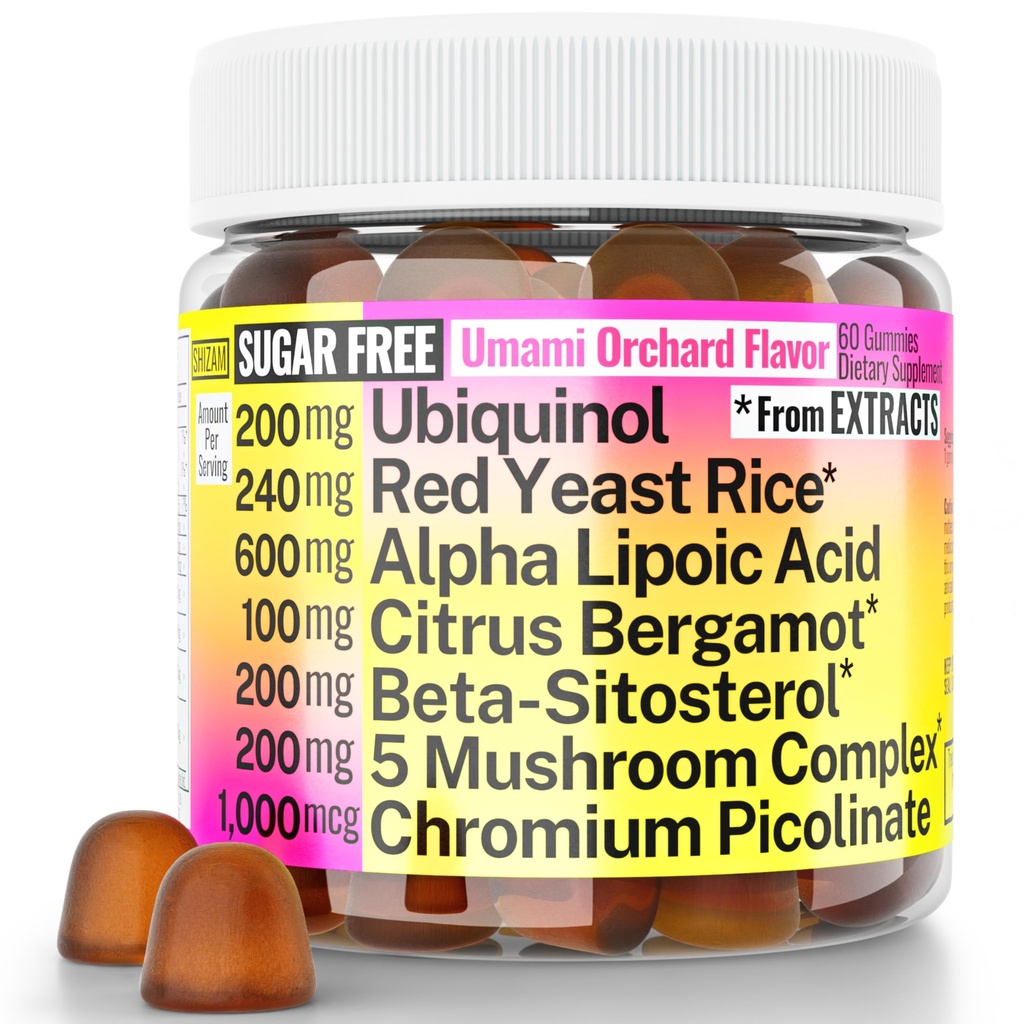 빨간 효모 밥 알파 Lipoic 산성 Ubiquinol CoQ10 감귤류 Bergamot beta Sitosterol Chromium Picolinate 설탕 Less Gummies w 사자 Mane 터키 꼬리 Reishi Cordyceps Chaga, 알약 캡슐 보충교재 Alt