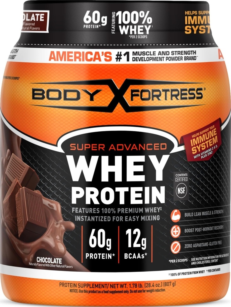바디 요새 100 % Whey, 프리미엄 단백질 분말, 초콜릿, 1.78lbs