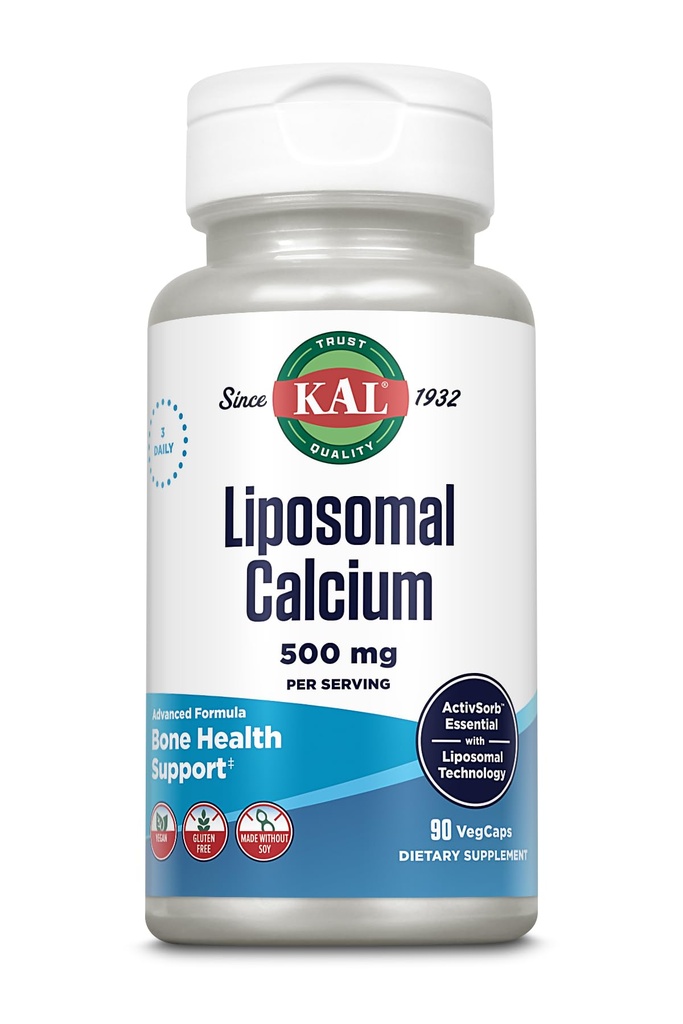 KAL Liposomal 칼슘 500 mg의 높은 흡수 칼슘 보충교재, 정유 칼슘 지원, 채식주의자, 글루텐 자유로운, 콩, 30의 서빙, 90의 VegCaps