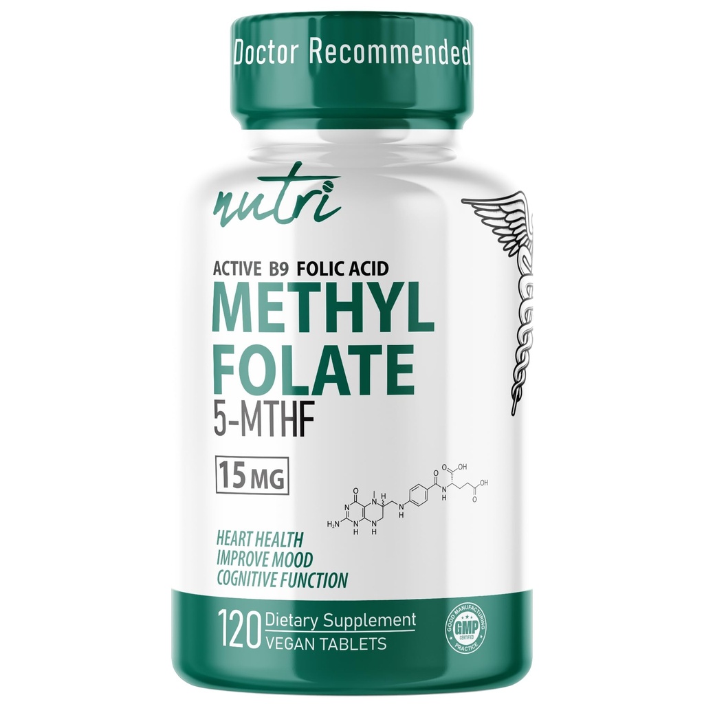 Nutri 5-MTHF L Methylfolate 15MG - 4 달 공급, 120 Vegan 정제 - 메틸을 입힌 Folate 보충교재 - Cognitive 기능, 심장 건강, Prenatal 지원 - 3rd 당 시험되는 - NSF에 의하여 증명되는 시설