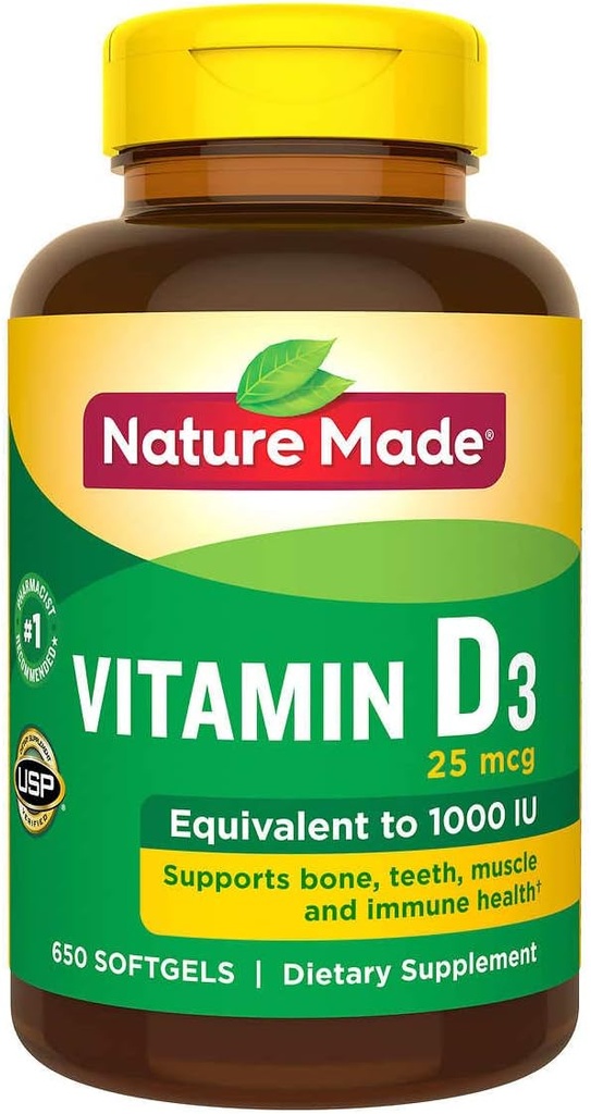 성격은 비타민 D3 25 mcg를 만들었습니다., 650 Softgels