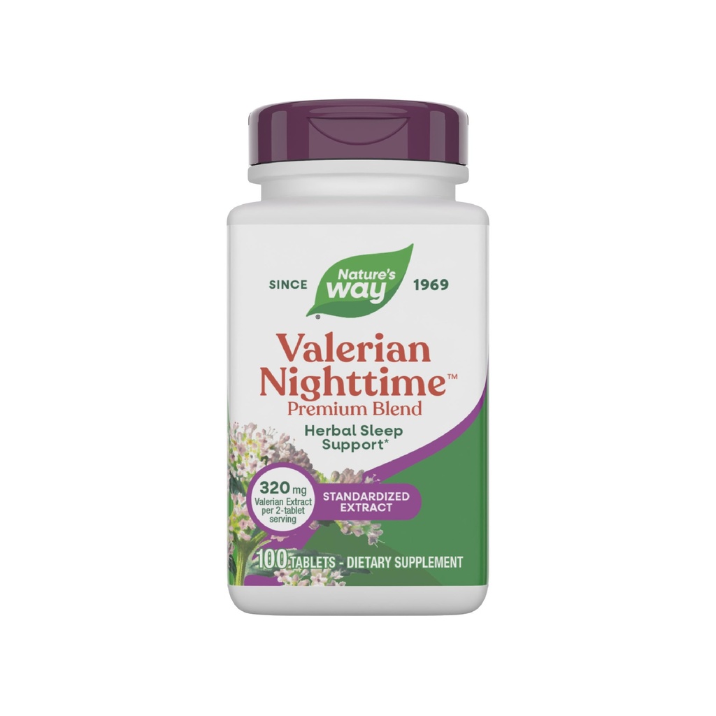 Nature's Way Valerian Nighttime, Herbal Sleep Aid*, Valerian Extract, Gluten-Free, 100 정제의 서빙 당 320 mg