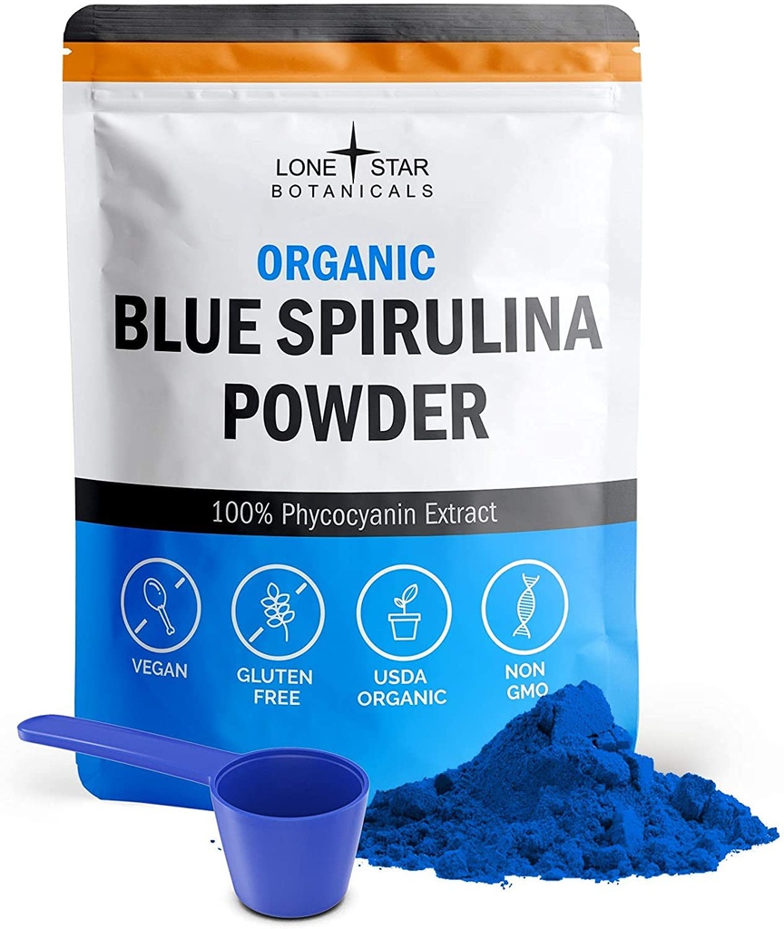 Lone Star Botanicals Organic Blue Spirulina Powder - 100 % 순수 블루 - 그린 조류, 생선 냄새 없음, 반찬 및 음료, 비 GMO, 글루텐 프리, 비건