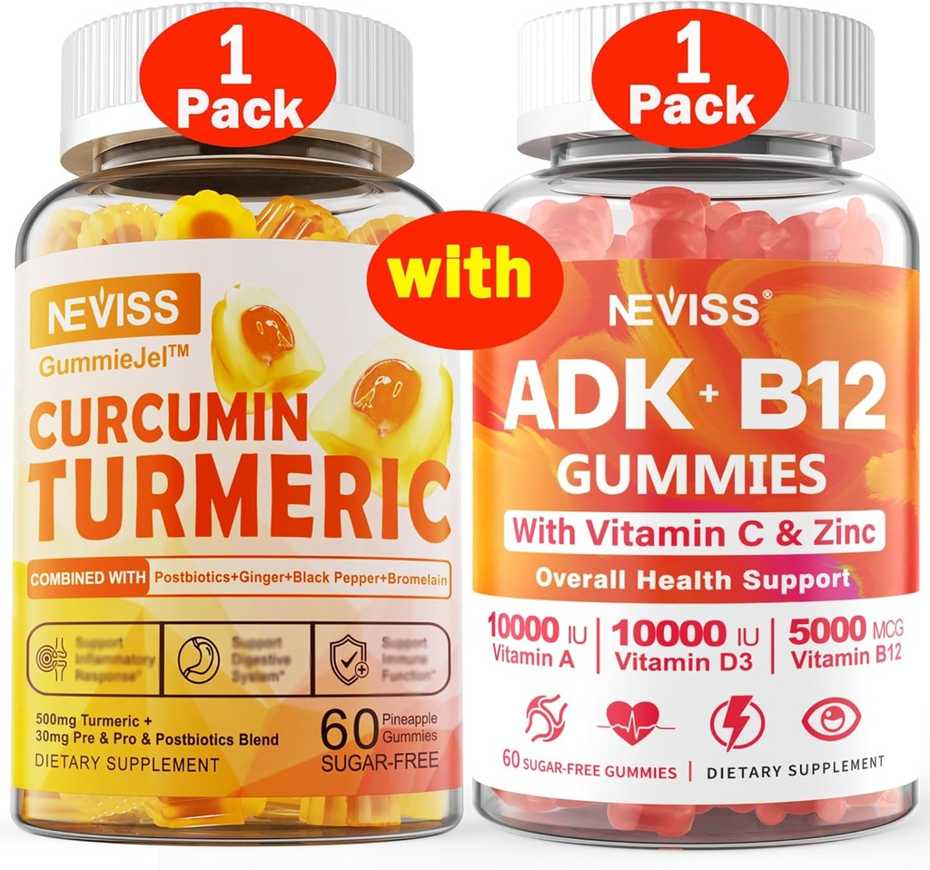 1Pack 심황 Curcumin B12 Gummies를 가진 채워진 Gummies + 1Pack 비타민 ADK