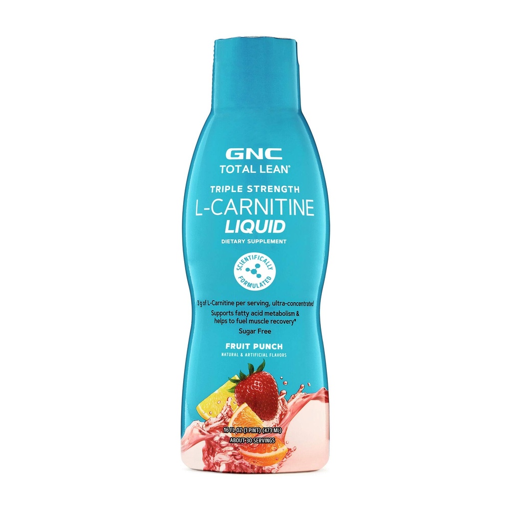 GNC Total Lean Triple Strength L-Carnitine Liquid | 지원 지방산 메타볼리즘 및 연료 근육 회수, 설탕 무료 | 과일 펀치 | 16 fl.oz