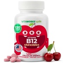 아이 비타민 B12 1000 mcg Chewable 정제 - 맛있은 자연 체리 맛 - Vegan, GMO-Free, 글루텐 무료, 너트 무료 - 다이어트 보충 - 아이들을위한 세포 에너지 비타민 - 120 Chewables