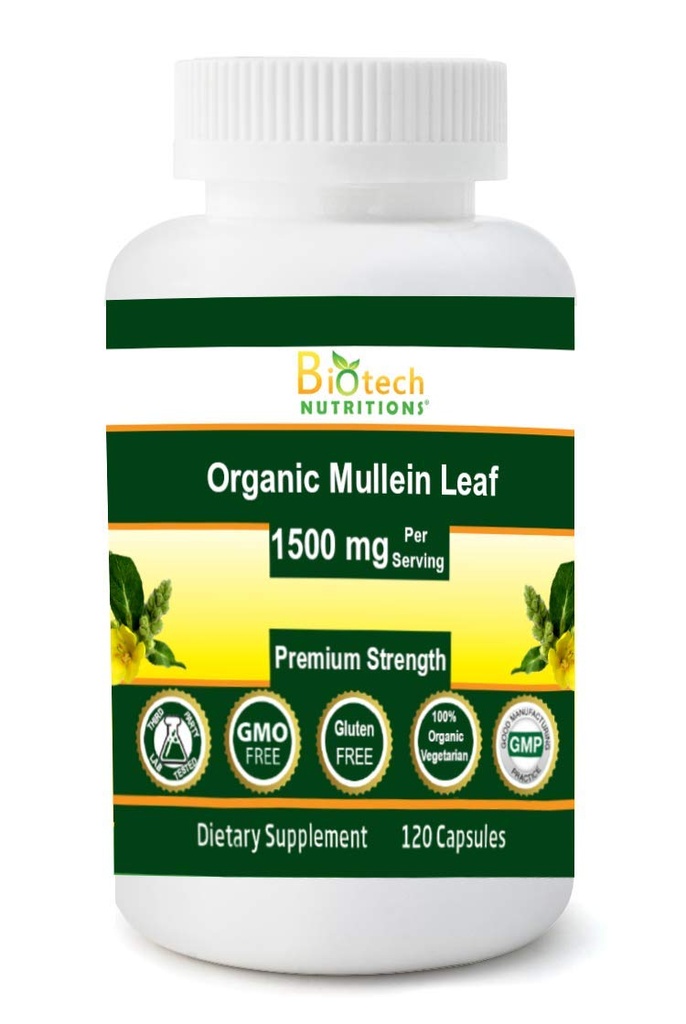 유기 Mullein 잎 1500 mg 서빙 120 야채 캡슐 미국에서 만든