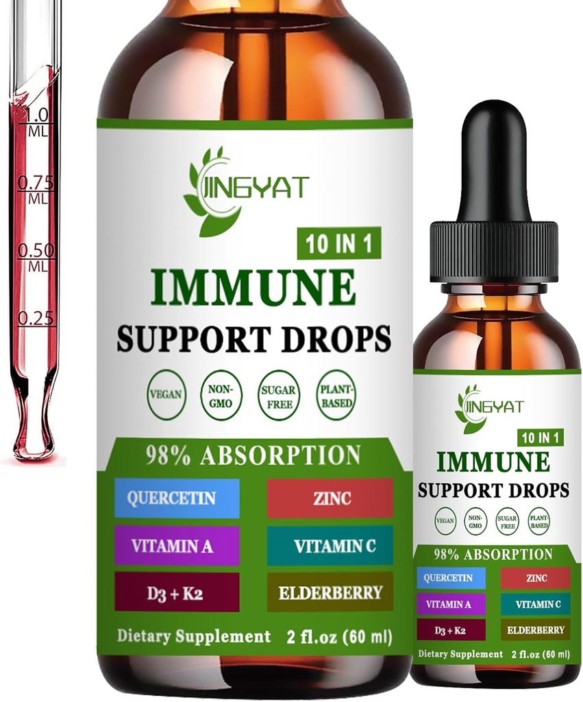 Bromelain 비타민 C D3 액체 낙하 비타민 A K2 Echinacea Chlorophyll 및 Elderberry를 가진 아연 Quercetin - 면역력을 위한 10 in1 면역 방어적인 하락 복잡한